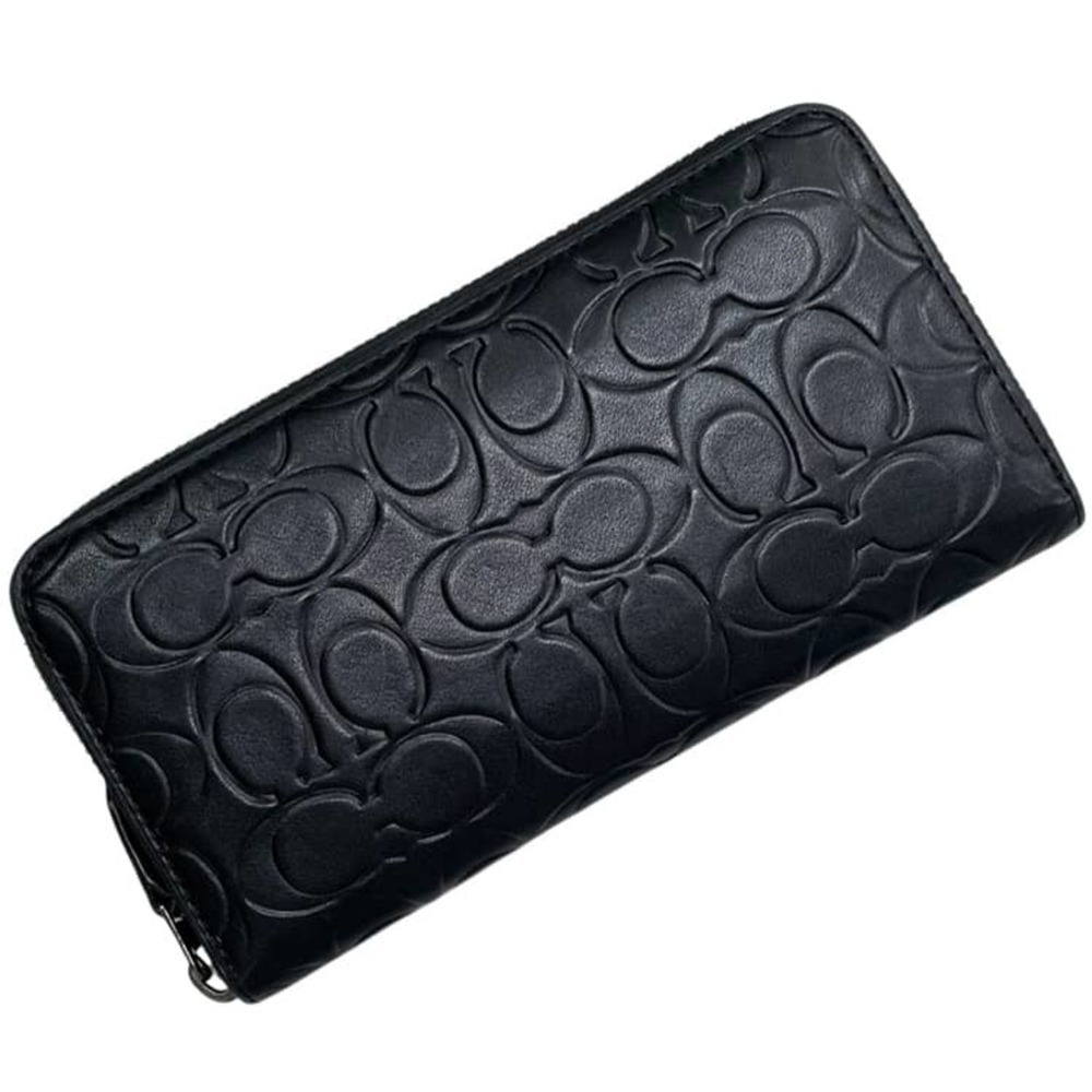 Coach Round Long Wallet, Black, Signature Pattern, CE551, Men's Leather COACH...